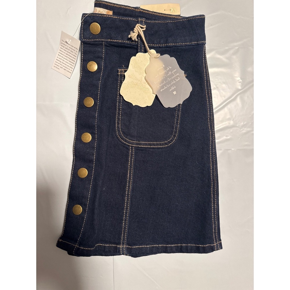 NWT Altar'd State Denim Skirt Button Front Dark Wash Mini XS